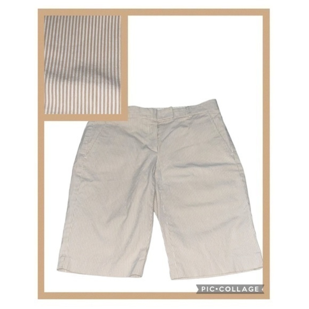 Theory Tan & White Pinstripe Cotton Bermuda Shorts Pockets Size 6
